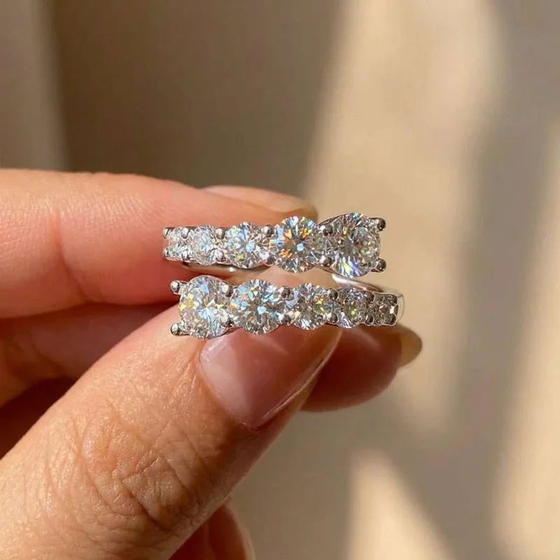 Women's 925 Sterling Silver Geometric Sparkling Cubic Zirconia Open Ring