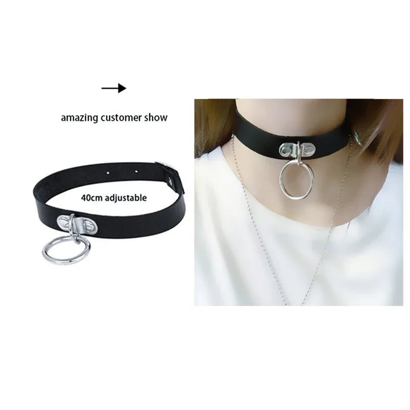 Women's Leather Gothic Heart Punk Choker Necklace