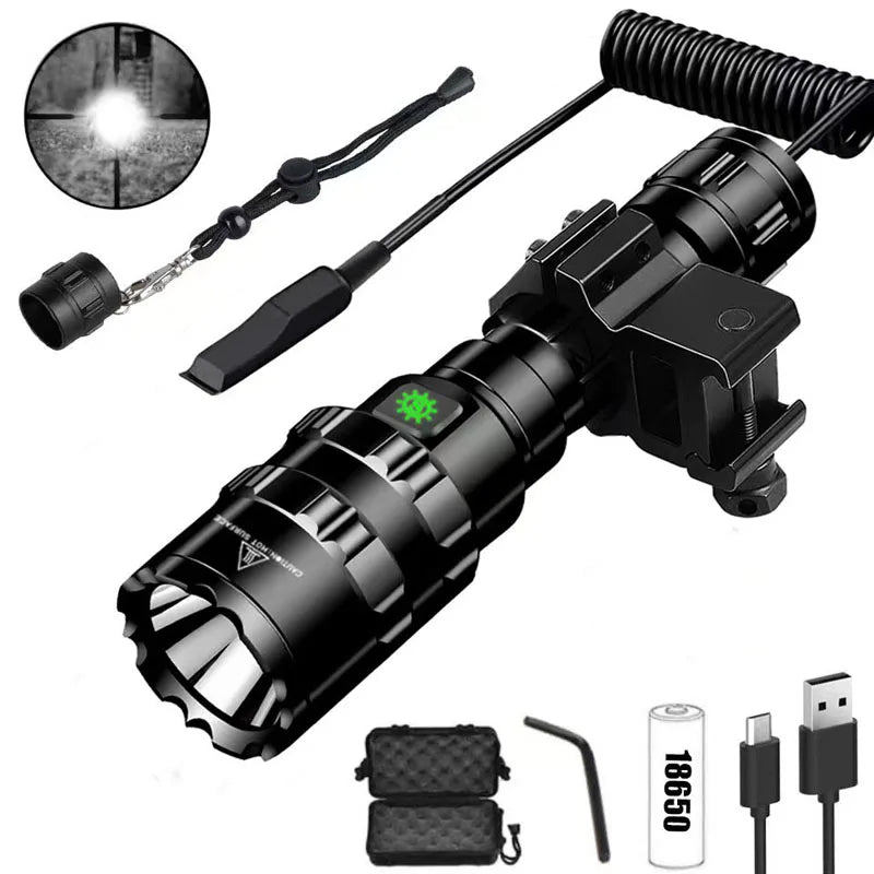 LED Tactical Hunting Flashlight USB Rechargeable Scout Torch