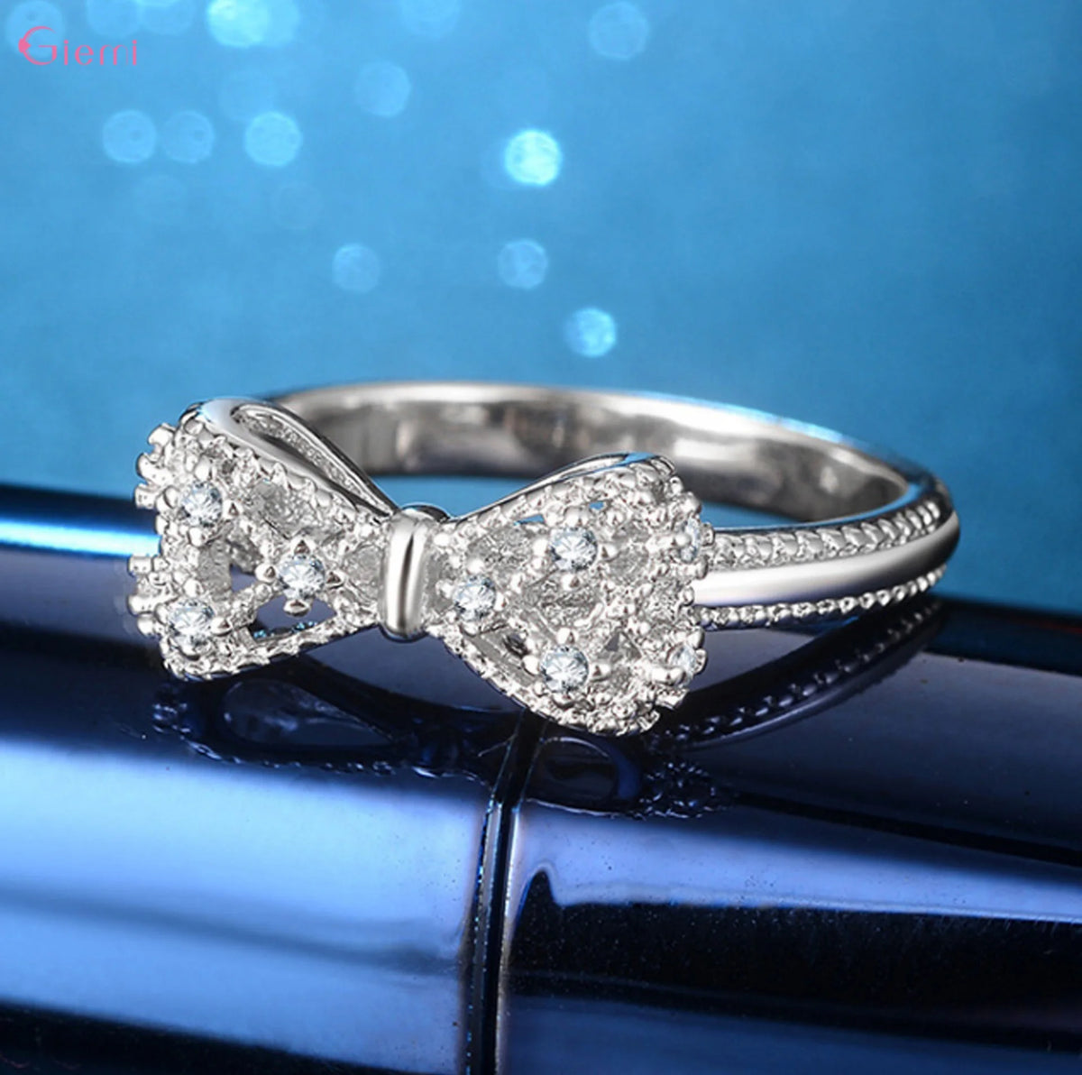 Women's 925 Sterling Silver Bowknot Cubic Zirconia Ring
