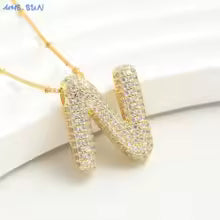 Women's Gold Plated Copper Zircon Bubble Initial Pendant Necklace
