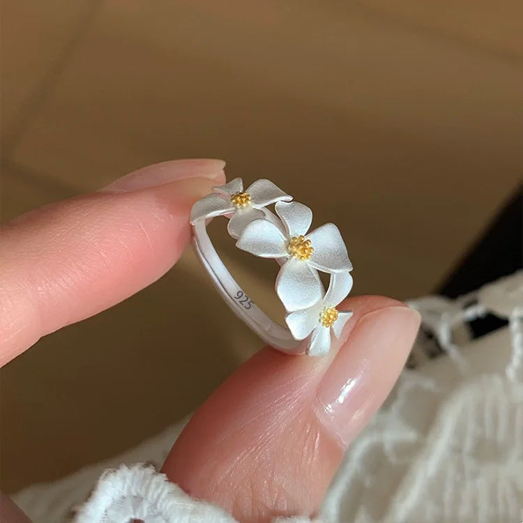 Women's 925 Sterling Silver Hollow Out Flower Ring