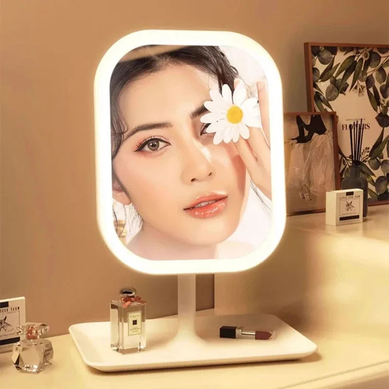 LED Desktop Vanity Makeup Mirror with 3-Color Light