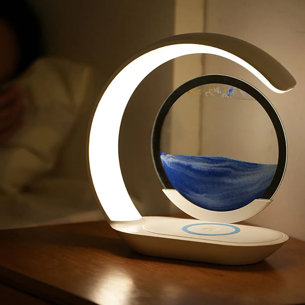 3D Quicksand Table Lamp USB Wireless Charging Desk Night Light