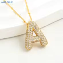 Women's Gold Plated Copper Zircon Bubble Initial Pendant Necklace