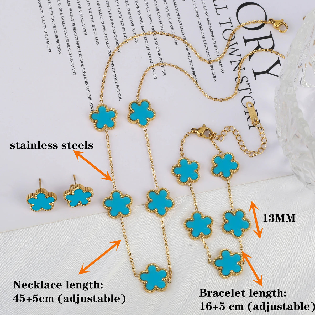 Women's Stainless Steel Five Clover Flower Chain Bracelet