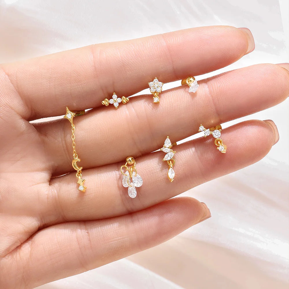 Women's 925 Sterling Silver Zircon Cartilage Stud Earring