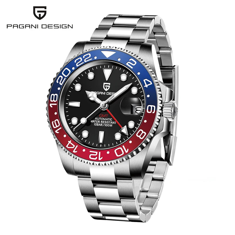 Men's Stainless Steel GMT Automatic Mechanical Wristwatch