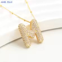 Women's Gold Plated Copper Zircon Bubble Initial Pendant Necklace