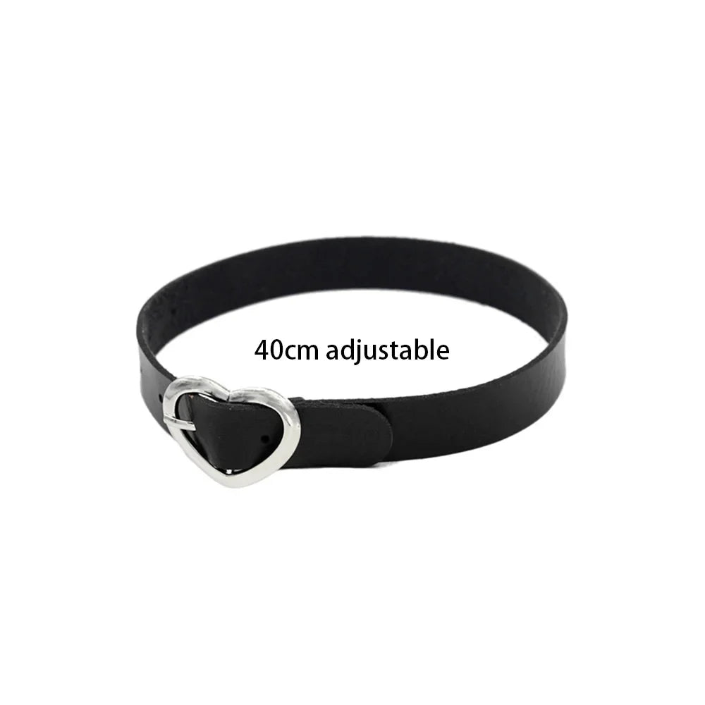 Women's Leather Gothic Heart Punk Choker Necklace