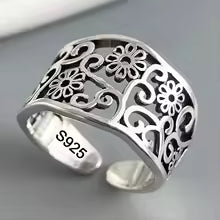 Women's 925 Sterling Silver Hollow Out Flower Ring