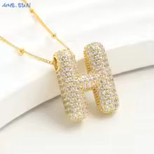 Women's Gold Plated Copper Zircon Bubble Initial Pendant Necklace