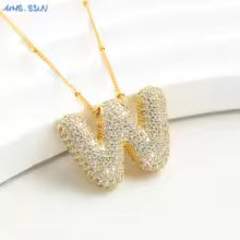 Women's Gold Plated Copper Zircon Bubble Initial Pendant Necklace