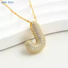 Women's Gold Plated Copper Zircon Bubble Initial Pendant Necklace