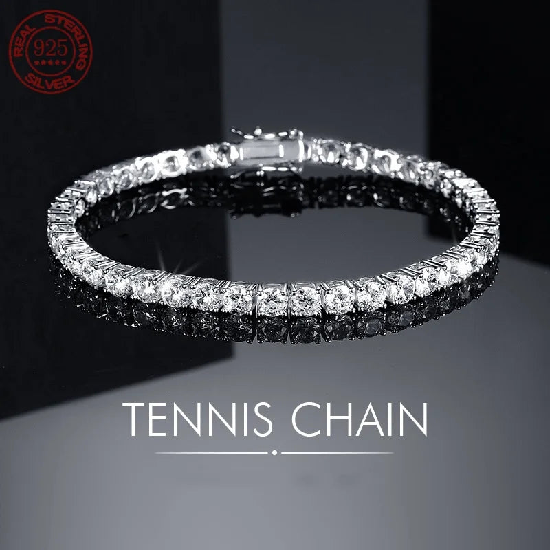 Unisex 925 Sterling Silver Cubic Zircon Tennis Bracelet