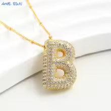 Women's Gold Plated Copper Zircon Bubble Initial Pendant Necklace