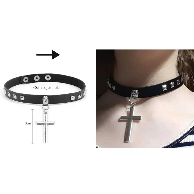 Women's Leather Gothic Heart Punk Choker Necklace