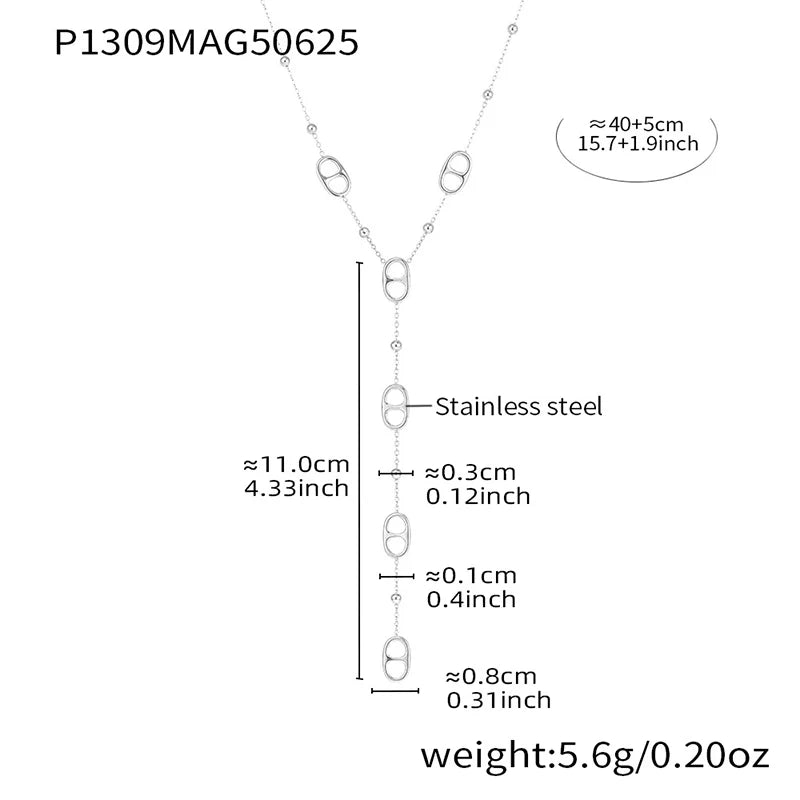 Women's Stainless Steel Pig Nose Y-Shape Drop Pendant Necklace