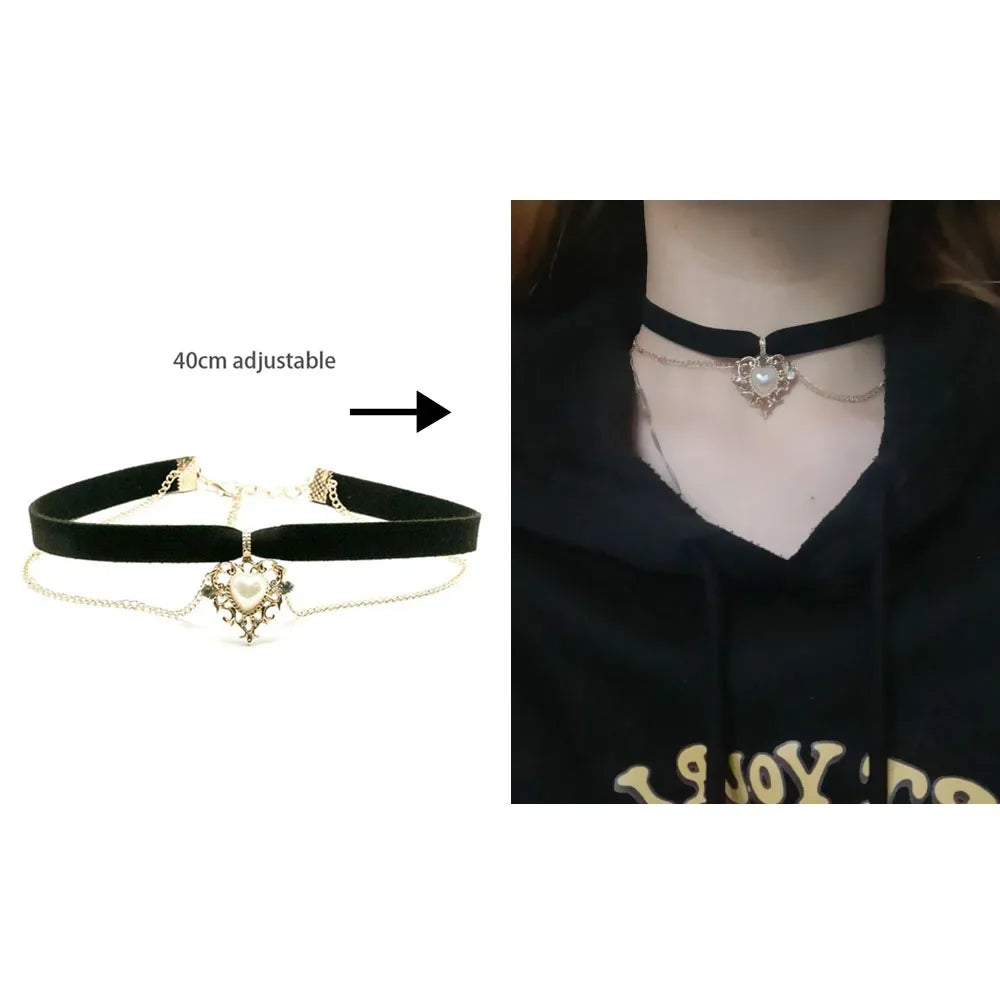 Women's Leather Gothic Heart Punk Choker Necklace