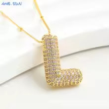 Women's Gold Plated Copper Zircon Bubble Initial Pendant Necklace