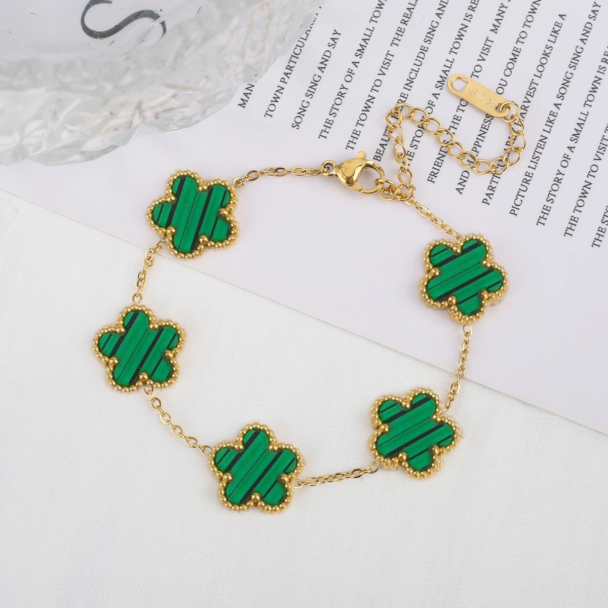 Women's Stainless Steel Five Clover Flower Chain Bracelet
