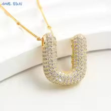 Women's Gold Plated Copper Zircon Bubble Initial Pendant Necklace