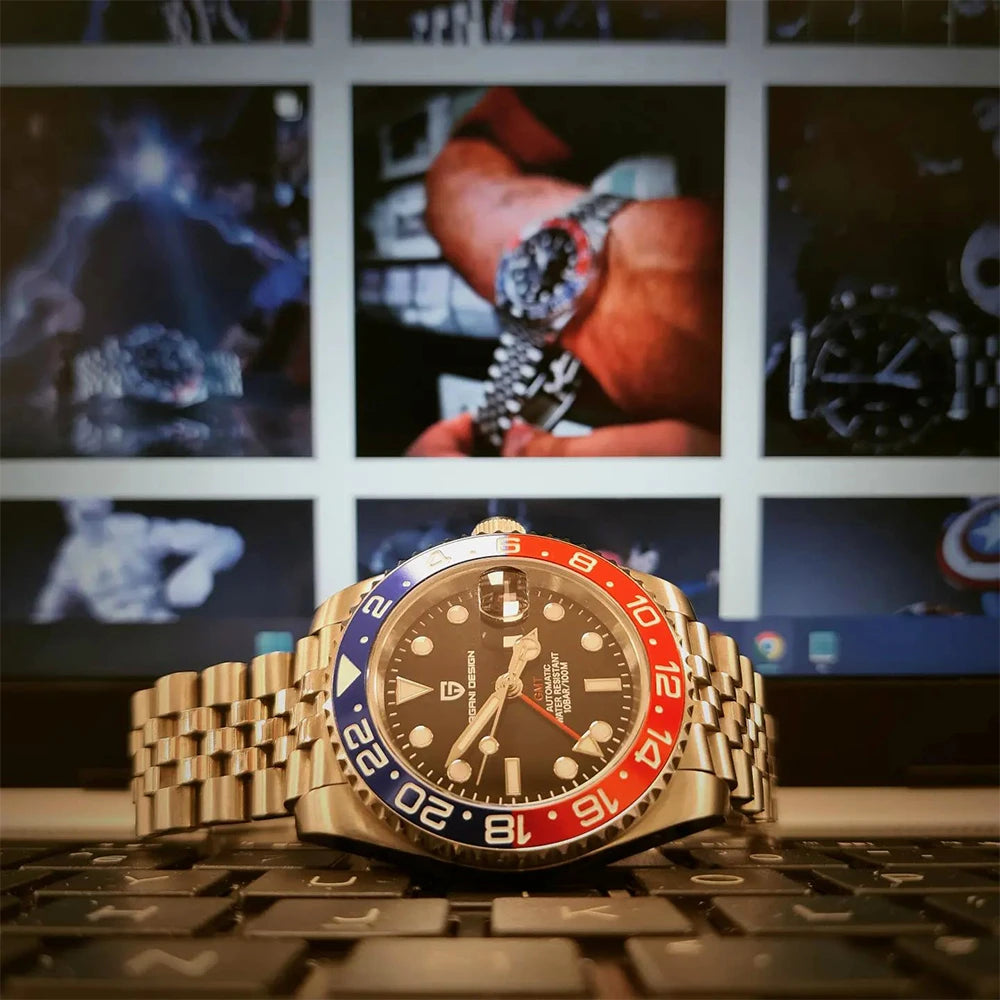 Men's Stainless Steel GMT Automatic Mechanical Wristwatch
