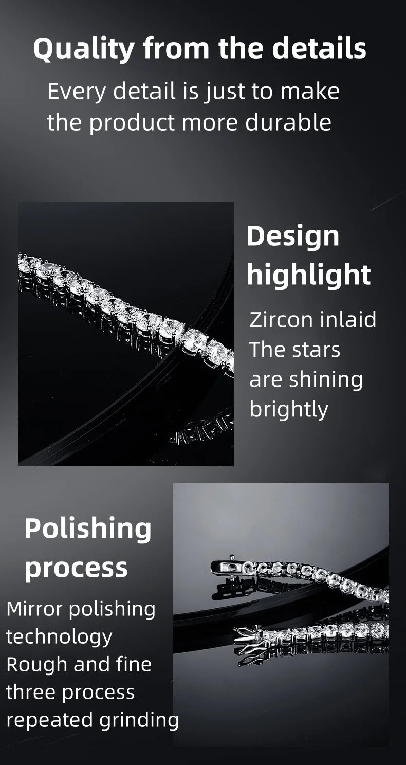 Unisex 925 Sterling Silver Cubic Zircon Tennis Bracelet
