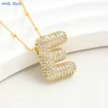 Women's Gold Plated Copper Zircon Bubble Initial Pendant Necklace
