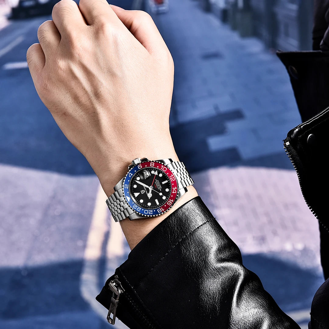 Men's Stainless Steel GMT Automatic Mechanical Wristwatch