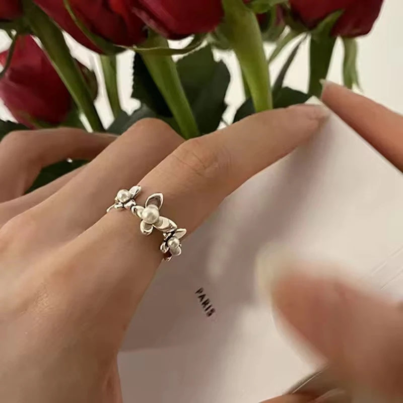 Women's 925 Sterling Silver Hollow Out Flower Ring