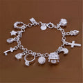 Women's 925 Sterling Silver Charm Chain Link Bracelet