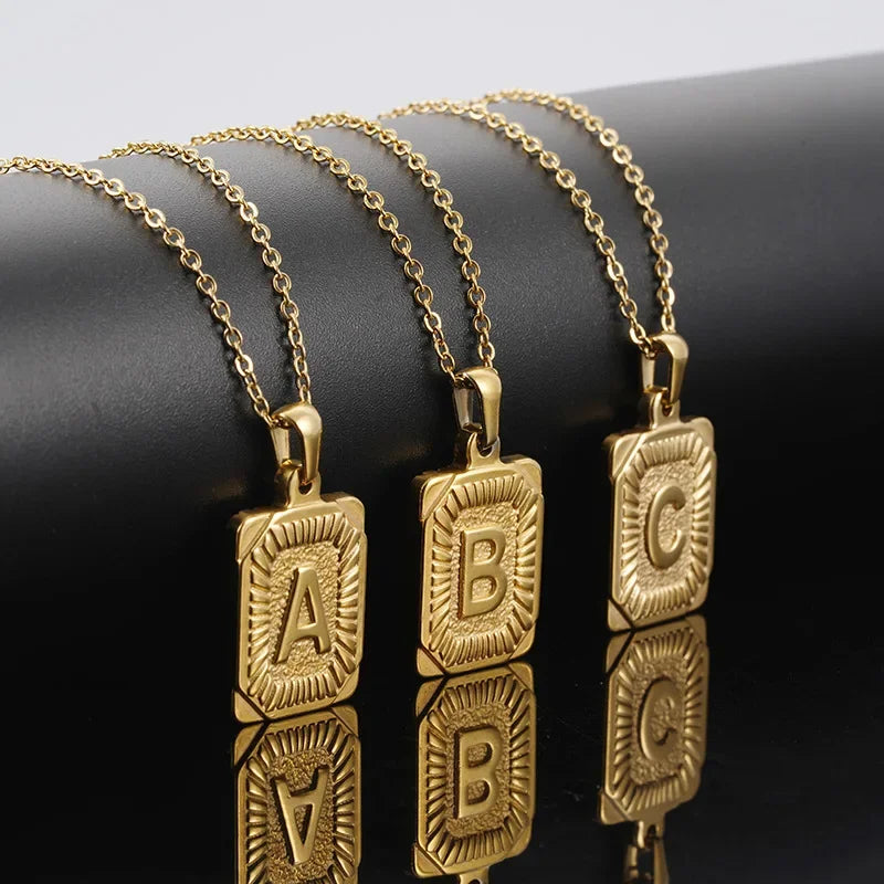 Unisex Stainless Steel Initial Letter Pendant Necklace