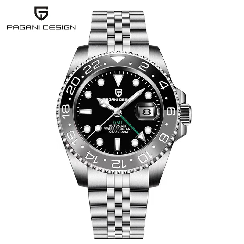 Men's Stainless Steel GMT Automatic Mechanical Wristwatch