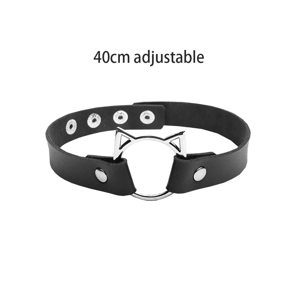 Women's Leather Gothic Heart Punk Choker Necklace