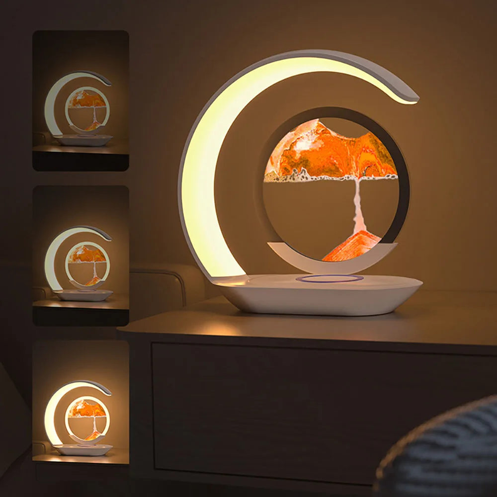 3D Quicksand Table Lamp USB Wireless Charging Desk Night Light