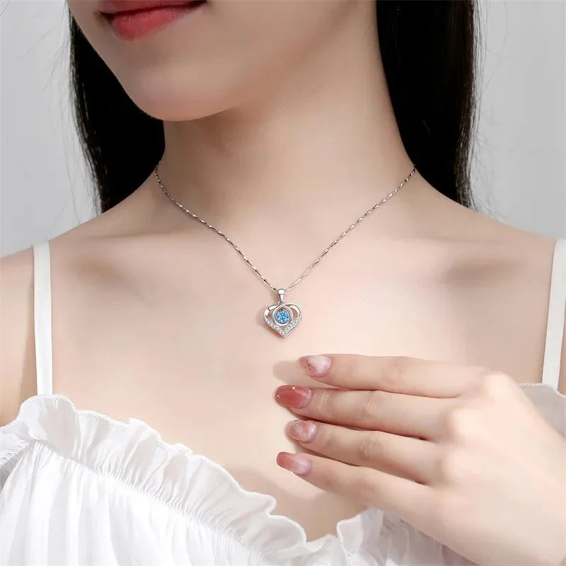 Women's 925 Sterling Silver Heart Crystal Necklace and Bracelet Set