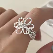 Women's 925 Sterling Silver Hollow Out Flower Ring