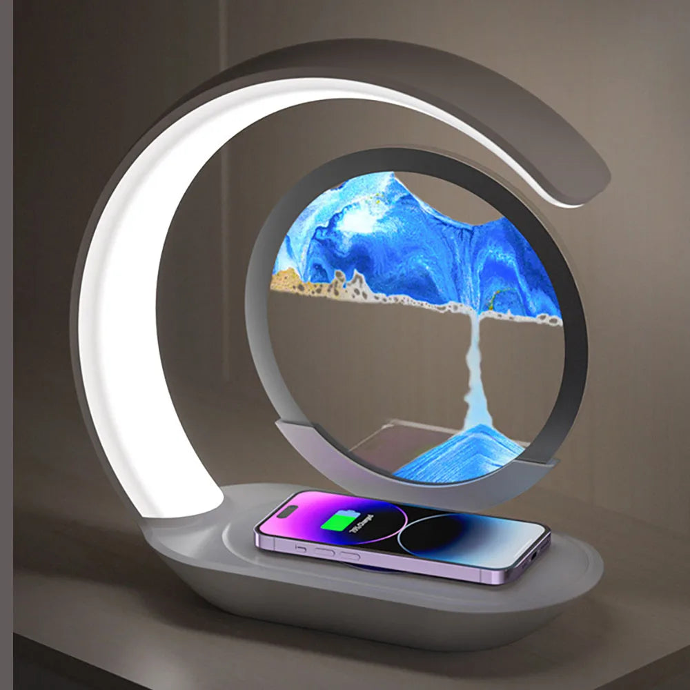 3D Quicksand Table Lamp USB Wireless Charging Desk Night Light