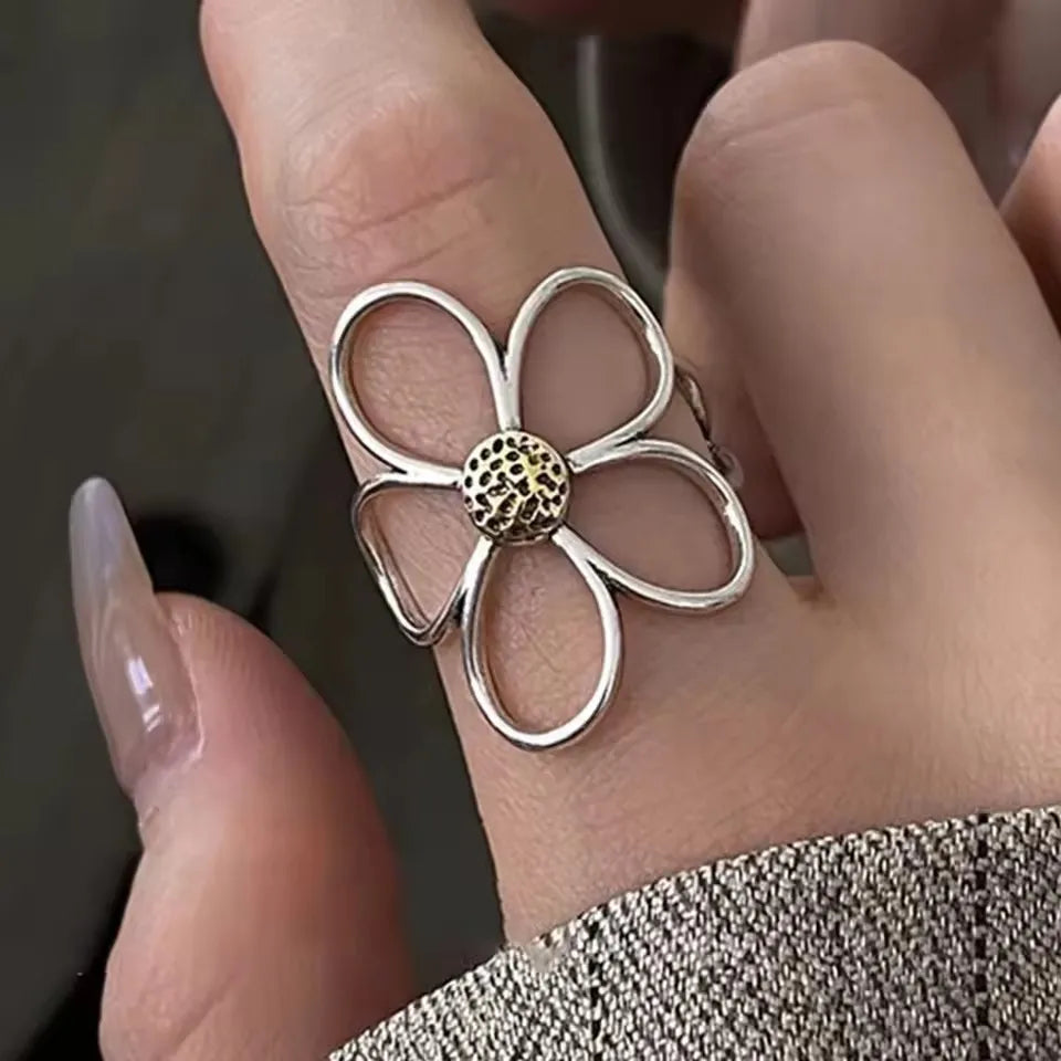 Women's 925 Sterling Silver Hollow Out Flower Ring