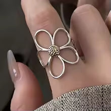 Women's 925 Sterling Silver Hollow Out Flower Ring