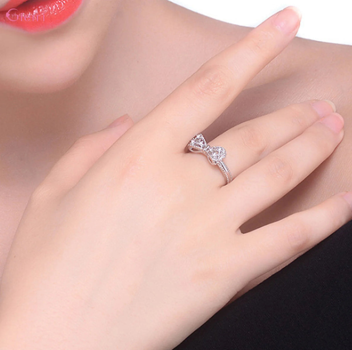 Women's 925 Sterling Silver Bowknot Cubic Zirconia Ring