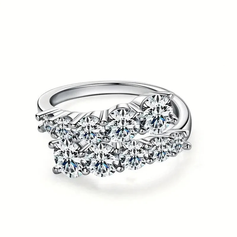 Women's 925 Sterling Silver Geometric Sparkling Cubic Zirconia Open Ring