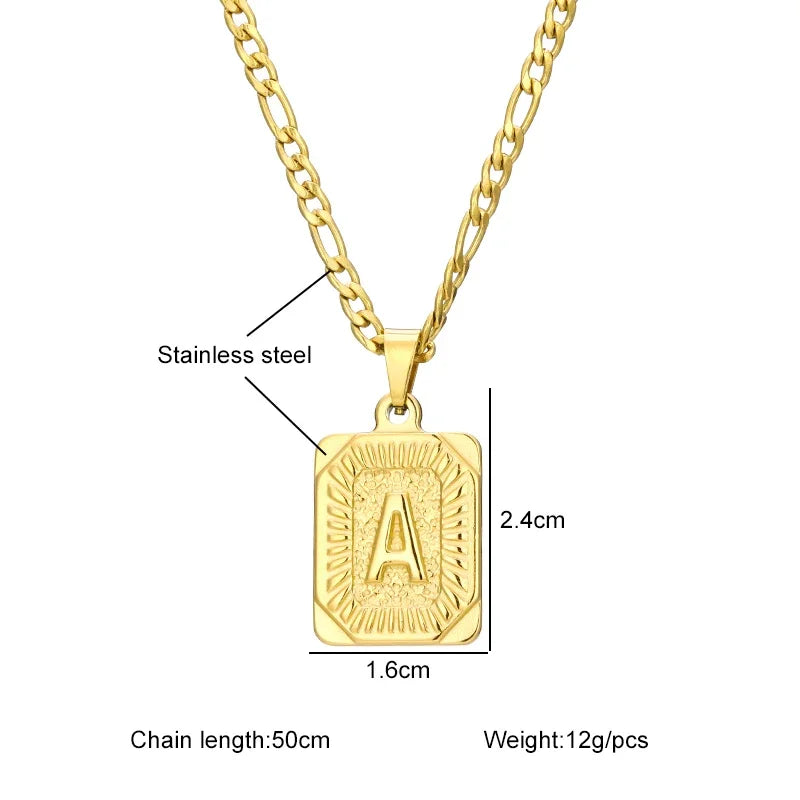 Unisex Stainless Steel Initial Letter Pendant Necklace