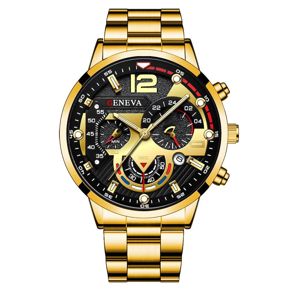 Men's Stainless Steel Analog Quartz Wristwatch with Calendar