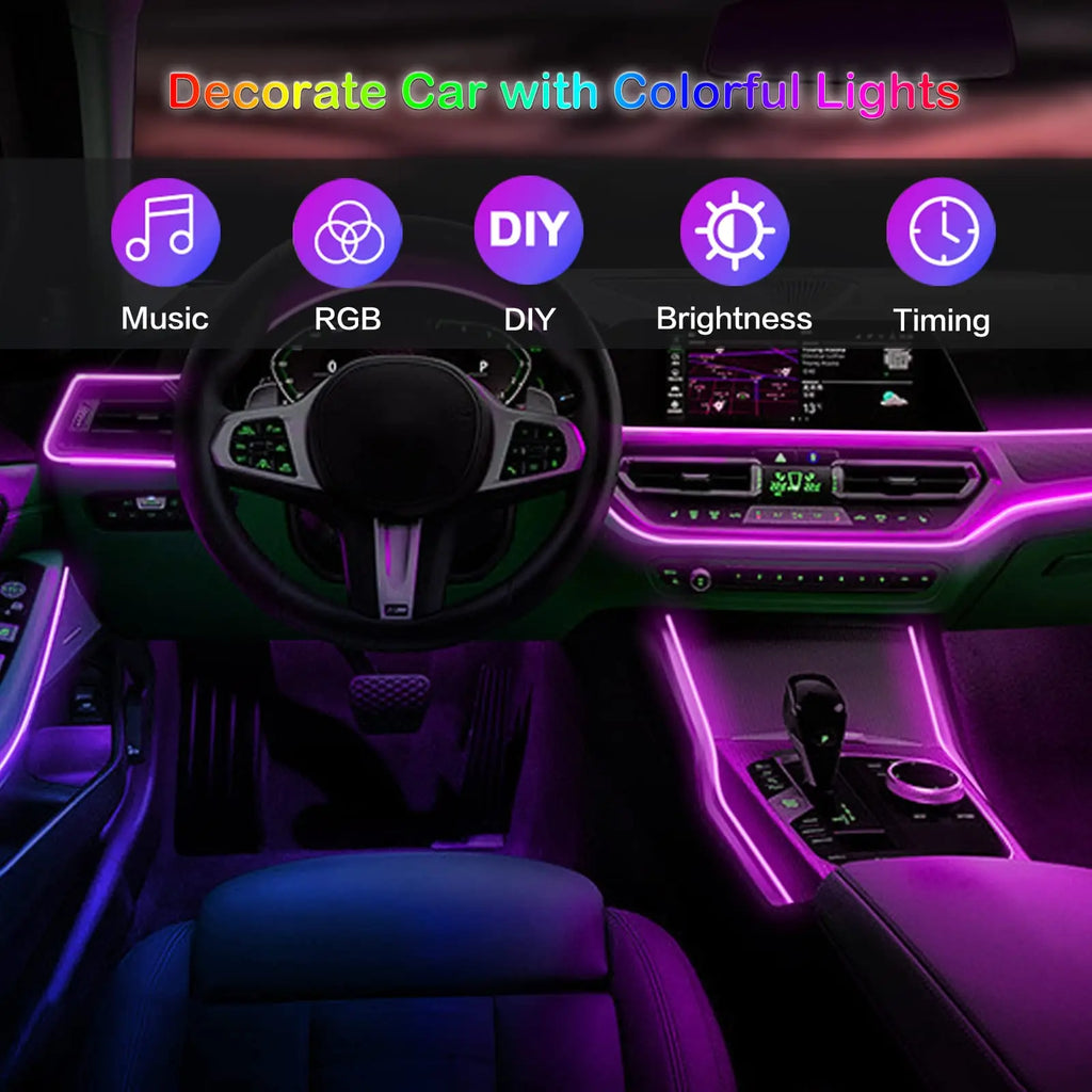 LED Car Interior Ambient Strip Lights RGB Fiber Optic Kit