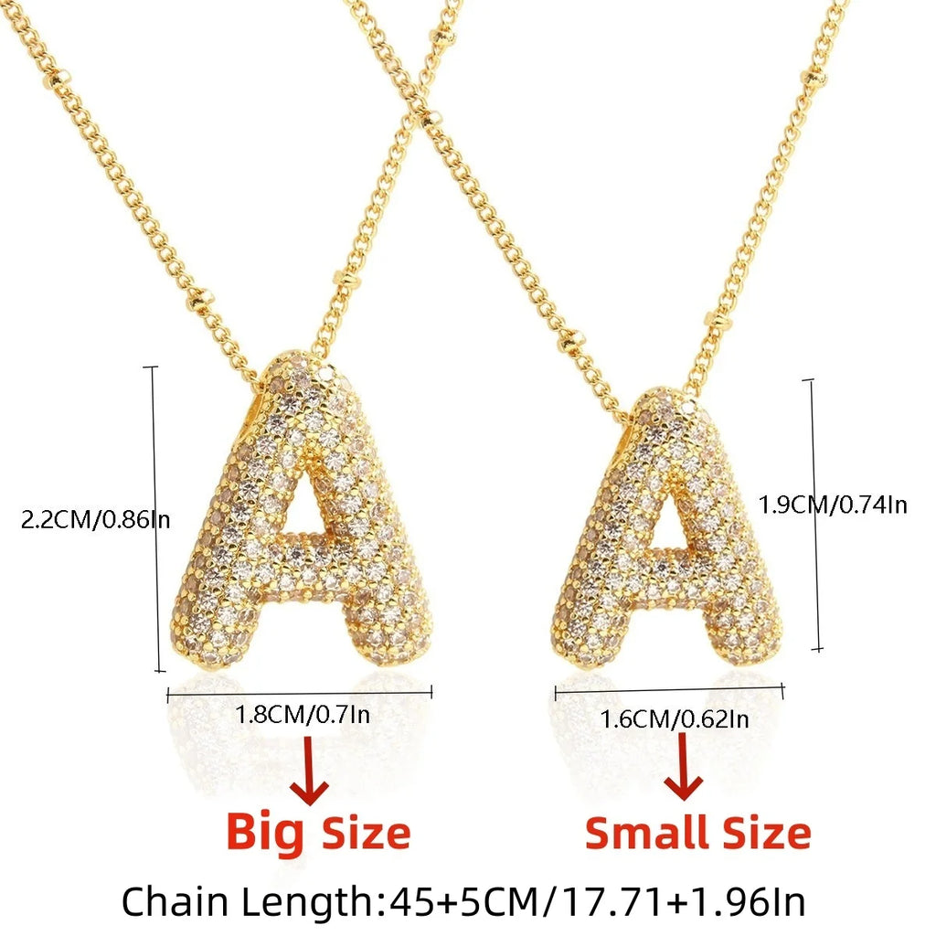 Women's Gold Plated Copper Zircon Bubble Initial Pendant Necklace