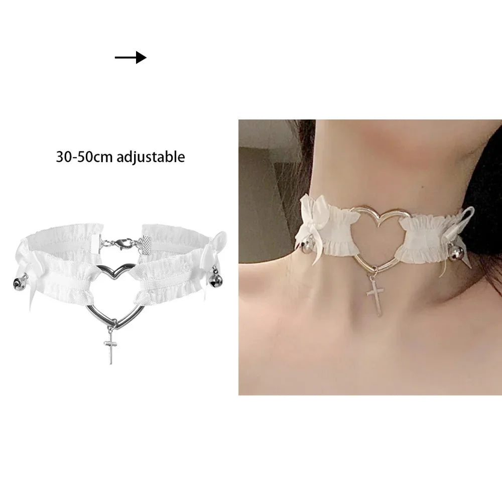 Women's Leather Gothic Heart Punk Choker Necklace
