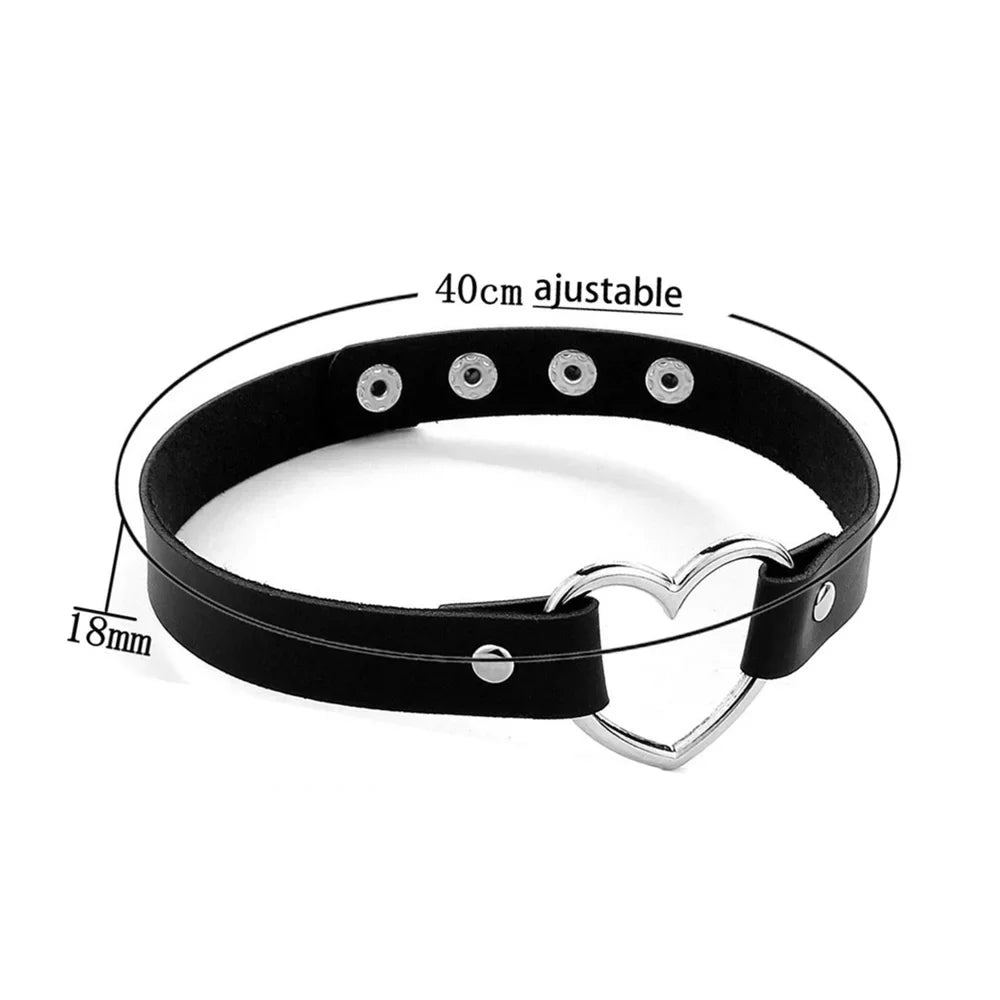 Women's Leather Gothic Heart Punk Choker Necklace