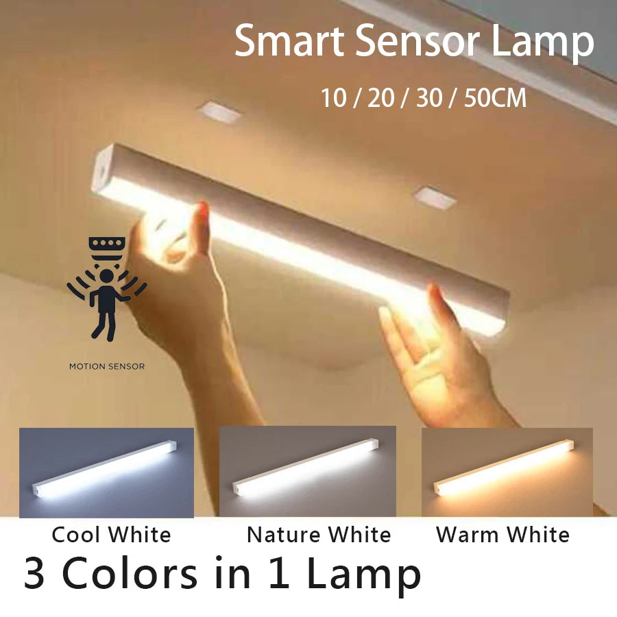 Wireless Motion Sensor LED Bar Light USB Rechargeable Cabinet Lamp